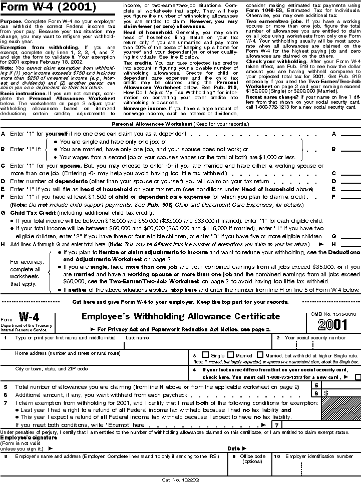 Blank Form W-4 page 1