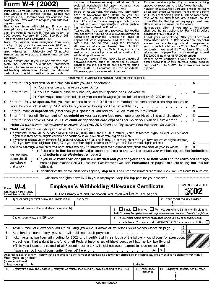 Blank Form W-4 page 1