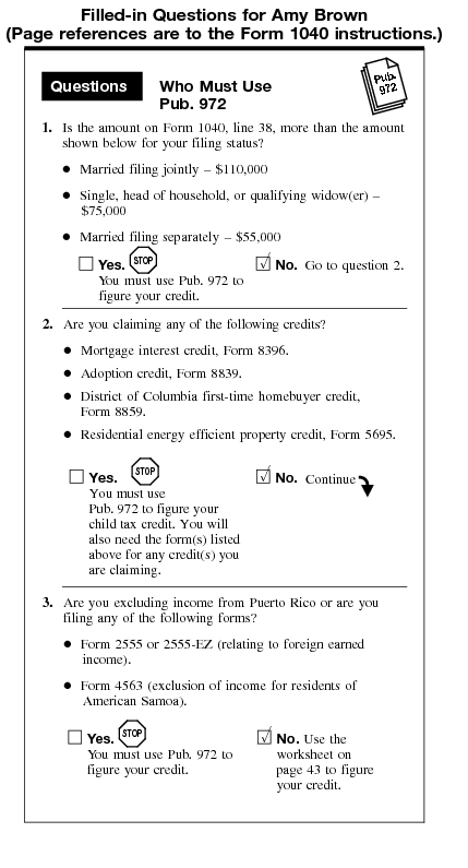 Filled-in Questions for Amy Brown (Page references are to the Form 1040 instructions.