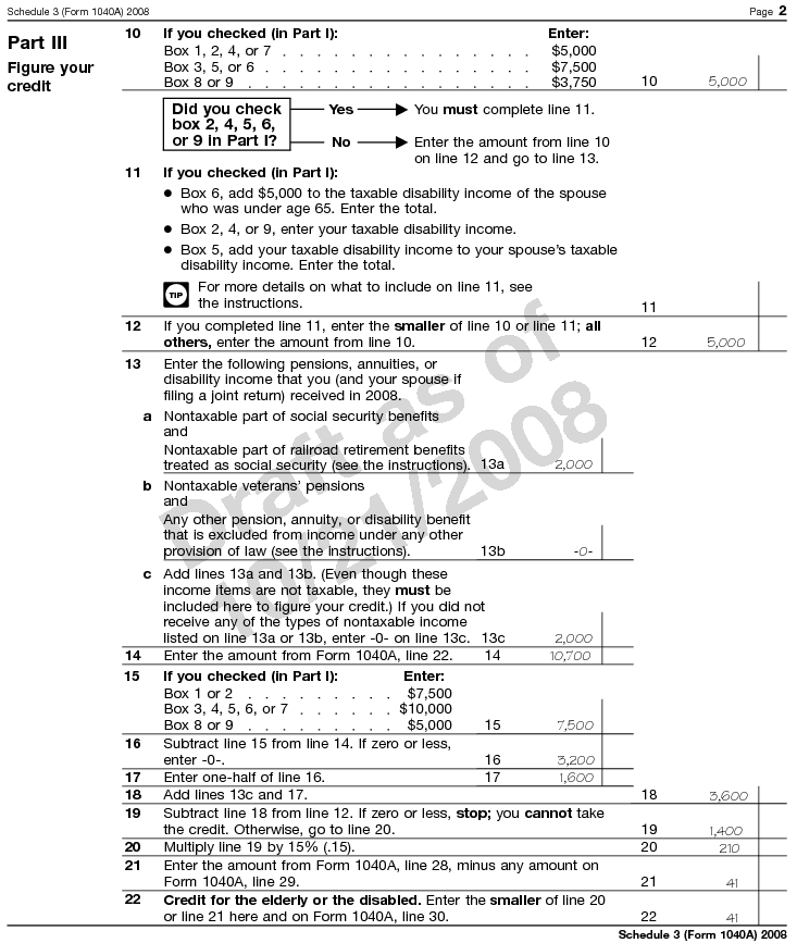 Example 3. Schedule 3 (Form 1040A) 2008, Page 2