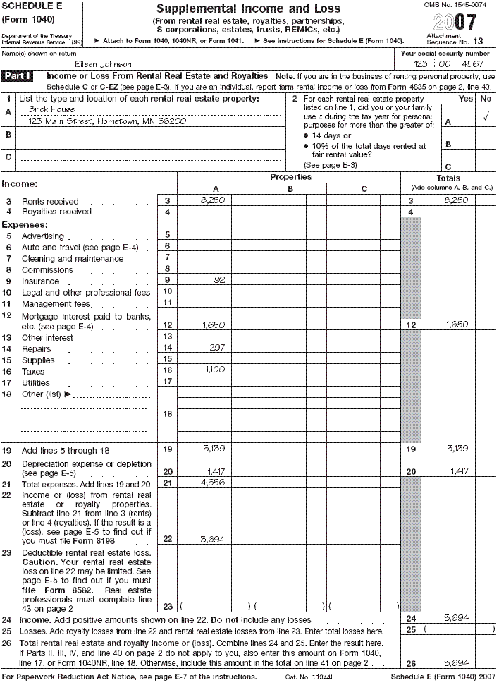 Johnson Schedule E (Form 1040)