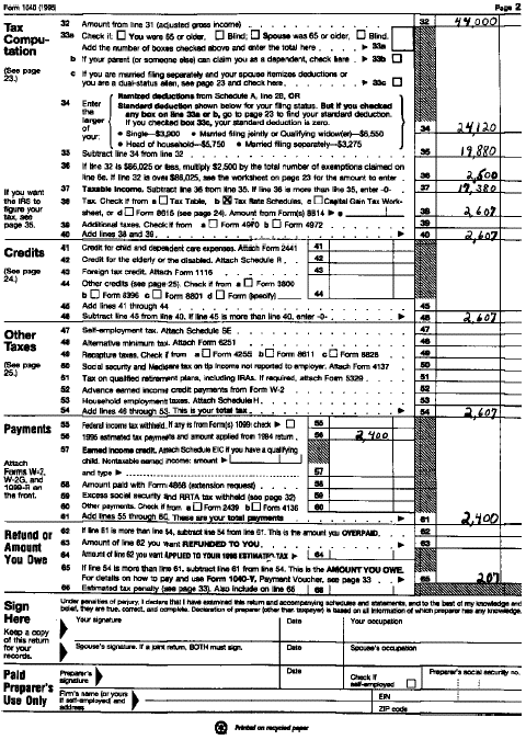1040ez form example. Sample Form 1040 - page 2