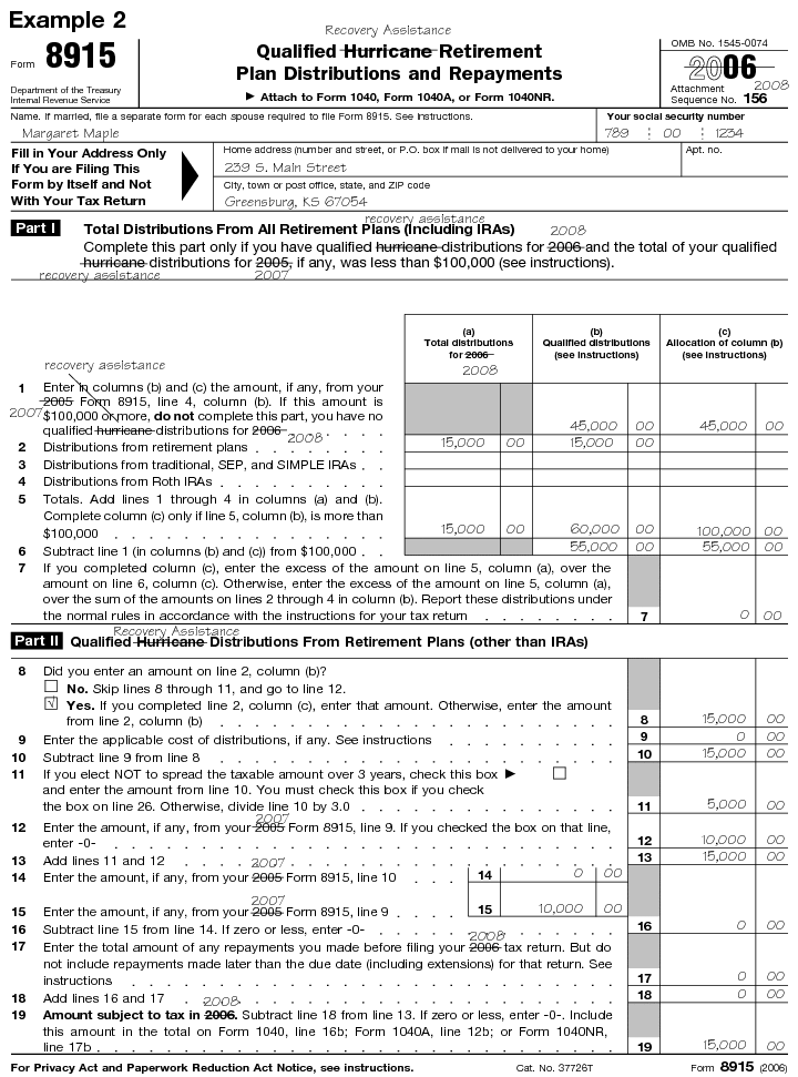 2006 Form 8915, page 1, Illustrated Example 2