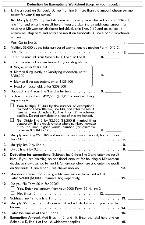 Deduction for Exemptions Worksheet and 2007 Tax Rate Schedules