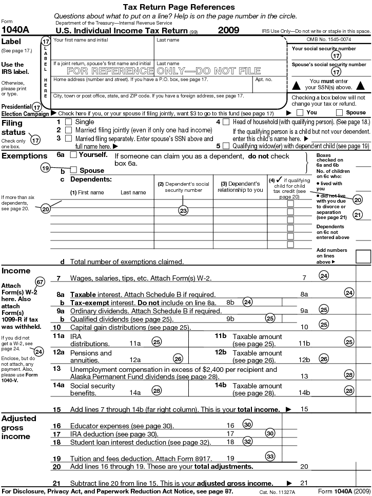 Page 1 of illustrated Form 1040A
