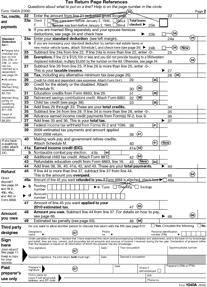 Page 2 of illustrated Form 1040A