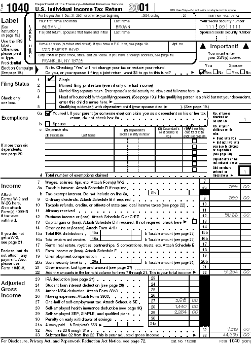 Page 1 of Form 1040 for Susan J. Brown
