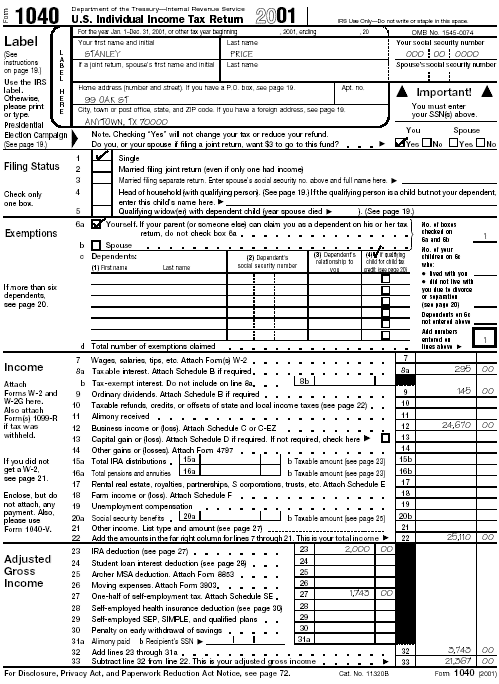 Page 1 of Form 1040 for Stanley Price