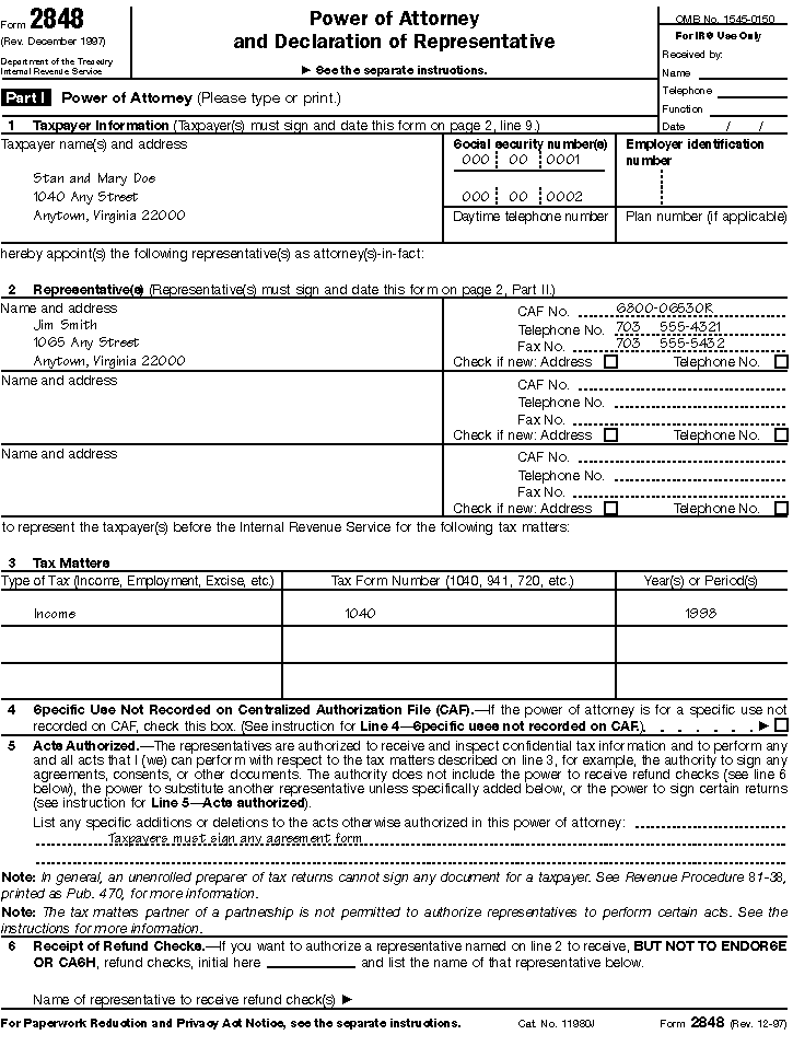 Filled-in Form 2848 - Page 1