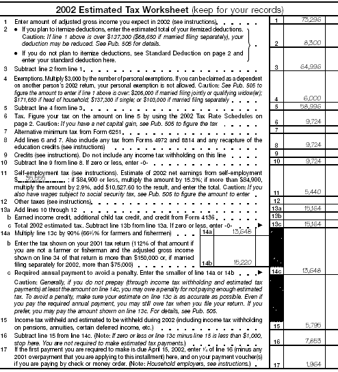 Filled-in Worksheet for Example 2.9 