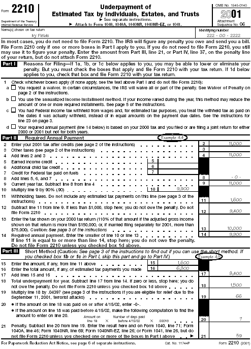 Form 2210 for Ivy Fields (Examples 4.4 and 4.5)Form: 2210 Filled-in examples