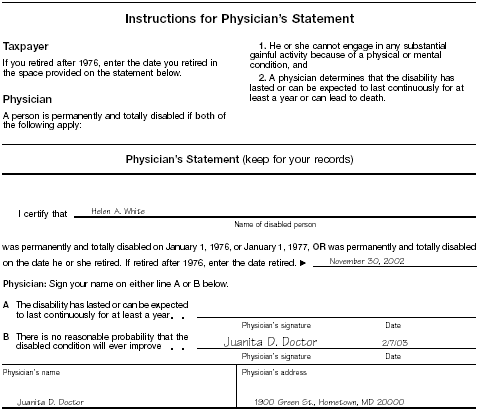 Physician's statement for the Whites