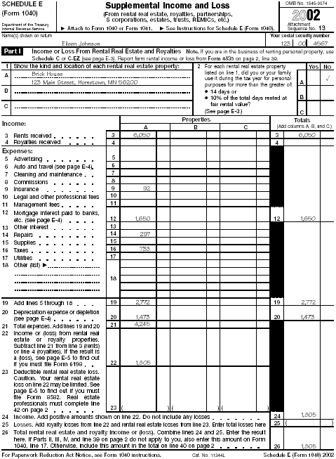 1040ez Tax Table. Johnson Schedule E (Form 1040)