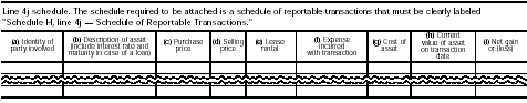 Illustration of Schedule H, line 4j, Schedule of Reportable Transactions
