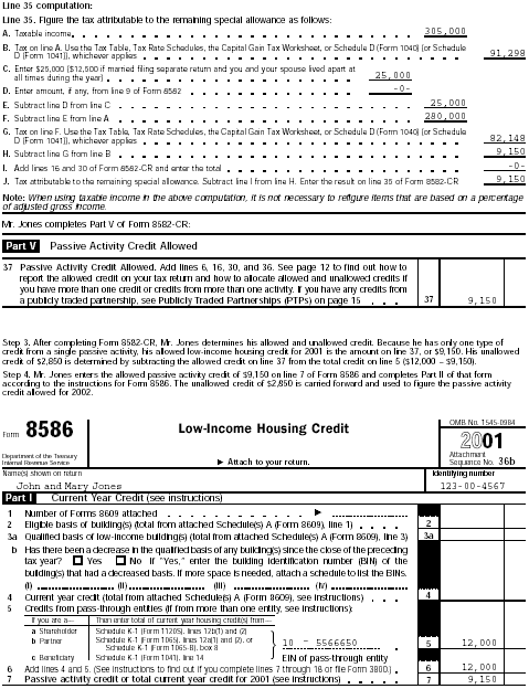 Jones example Line 35 computation and Form 8586