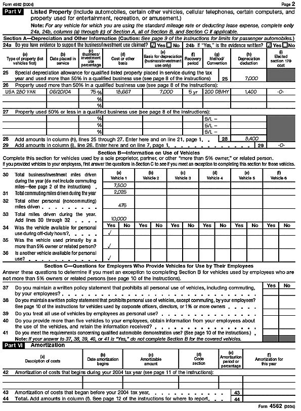 Page 2 of Form 4562 for Susan J. Brown