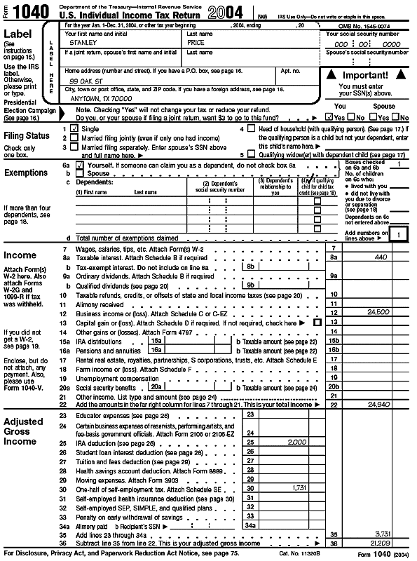 Page 1 of Form 1040 for Stanley Price