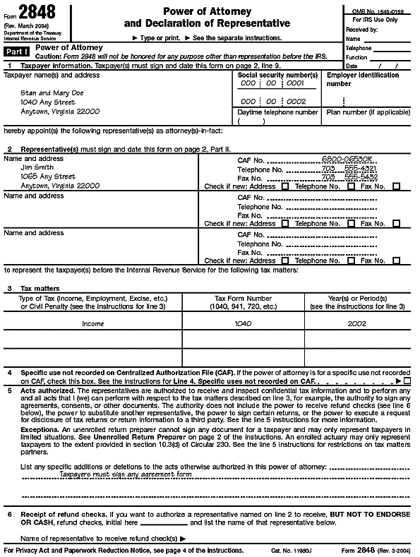 Filled-in Form 2848 - Page 1