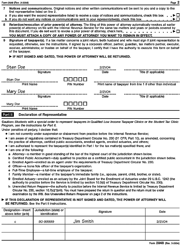Filled-in Form 2848 - Page 2