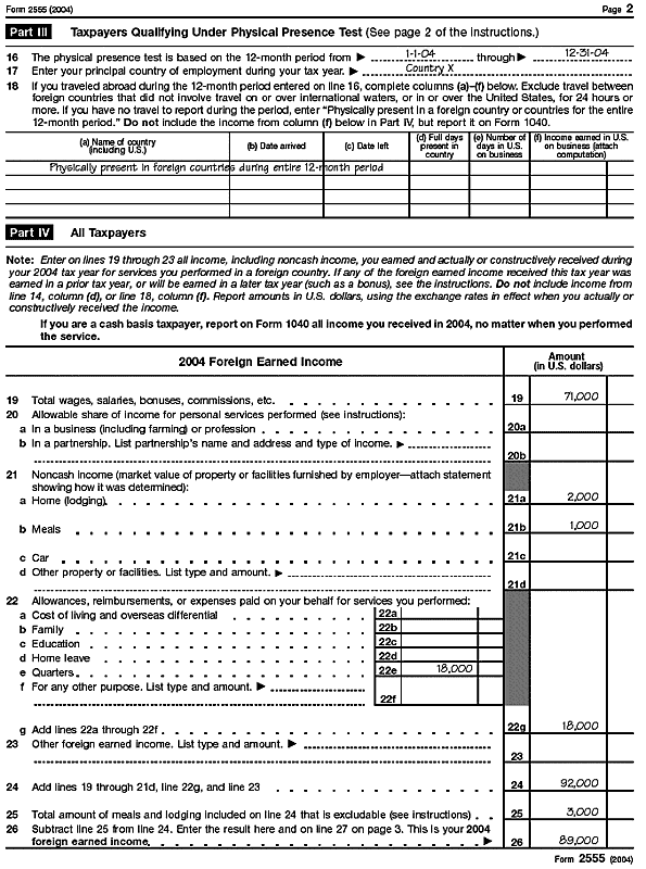 Form 2555, page 2 for James Adams