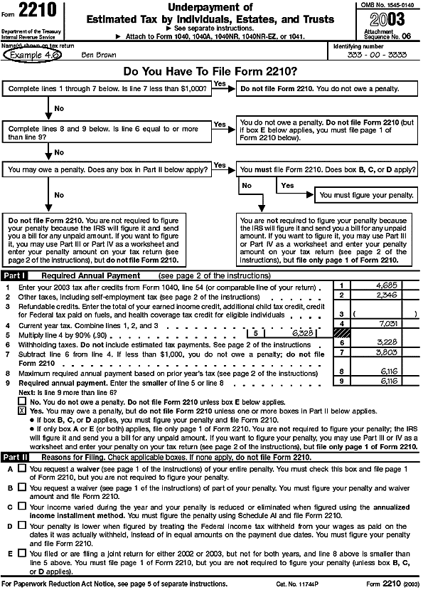 Form 2210 for Ben Brown (Example 4.6) 