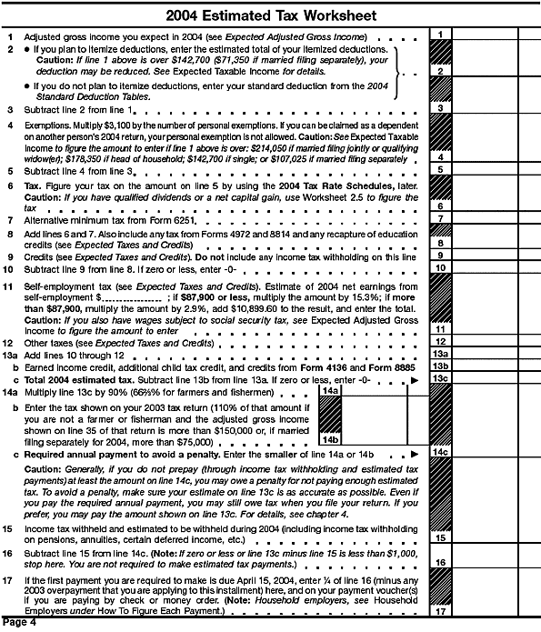 2003 Estimated Tax Worksheet