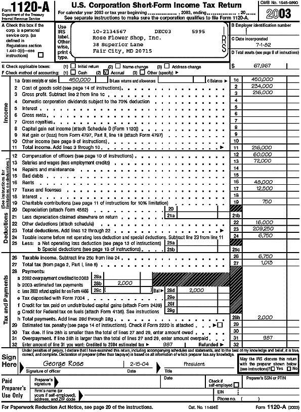 Form 1120-A