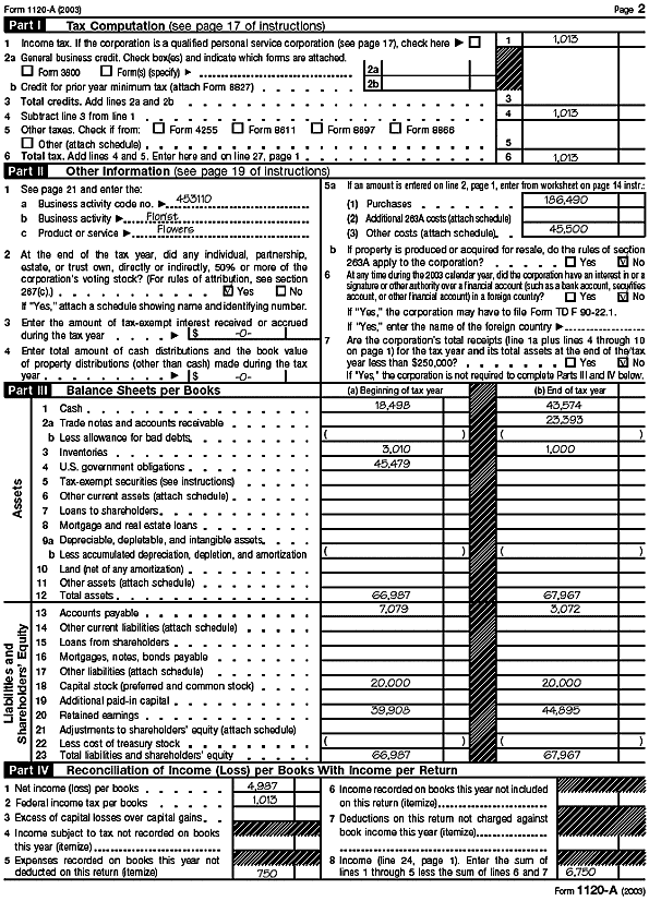 Form 1120-A, page 2.