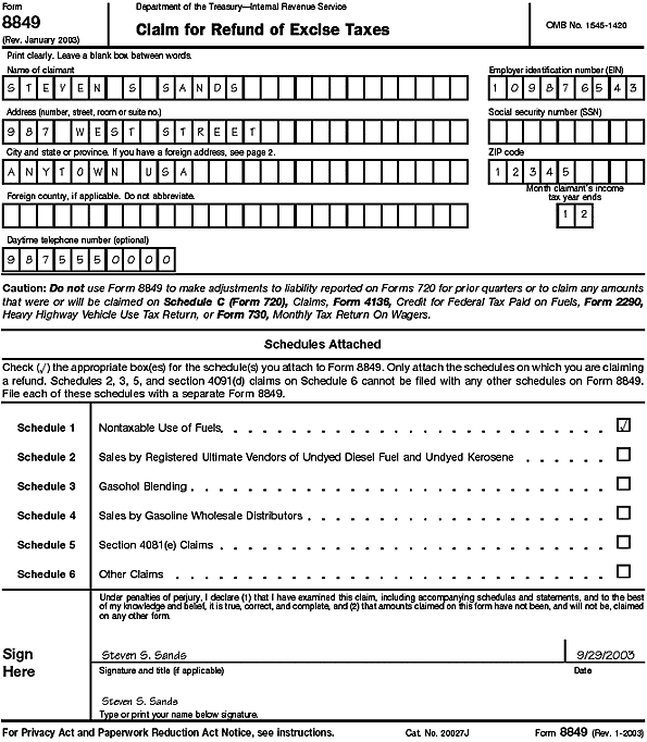 Form 8849 for Steven S. Sands