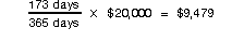 173 ÷ 365 × $20,000 = $9,479