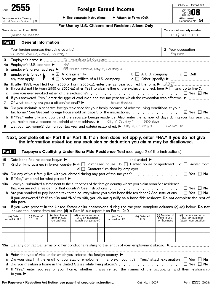 Form 2555 Foreign Earned Income 20087
