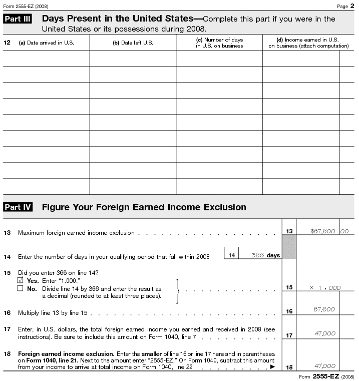 Form 2555–EZ Foreign Earned Income Exclusion 2008