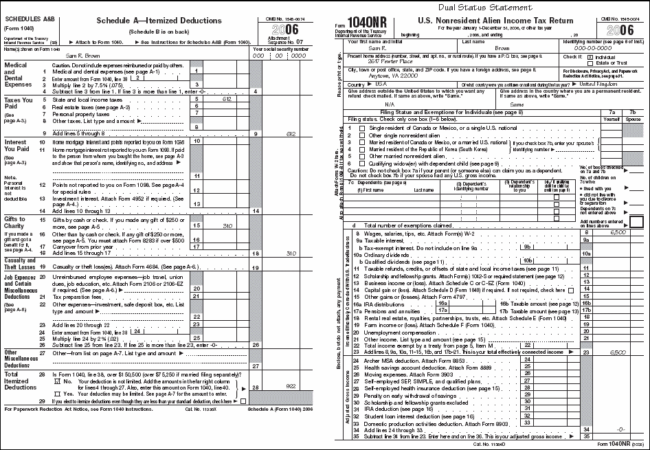 Sch A (form 1040) & Form 1040NR pg1
