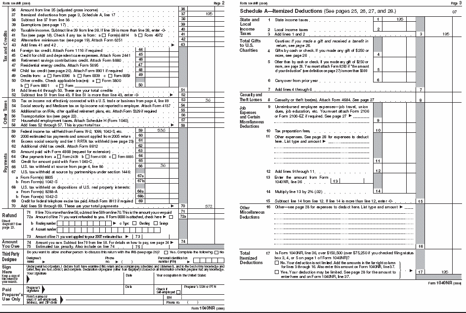 Form 1040NR pg 2&3