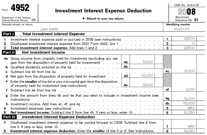 Form 4952 Investment Interest Expense Deduction 2008