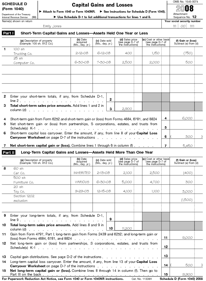 Schedule D (Form 1040) Capital Gains and Losses 2008