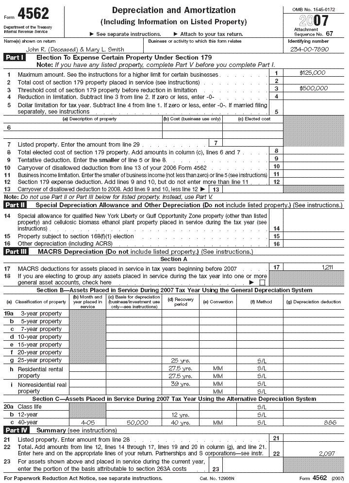 Form 4562 for John R. Smith