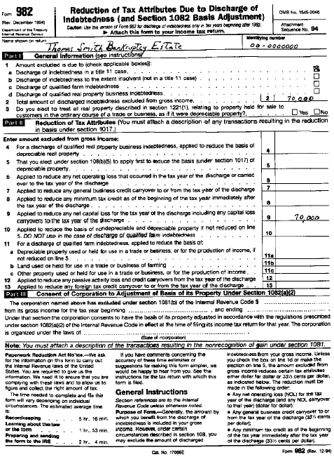 Sample Form 982 - page 1