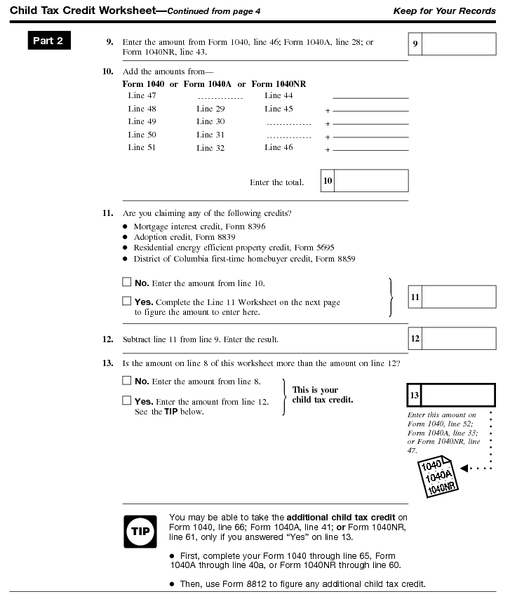 Child Tax Credit Worksheet--Continued from page 4