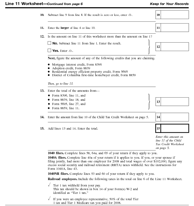 Line 11 Worksheet--Continued from page 6