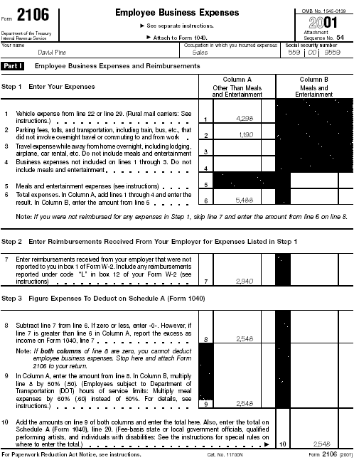Form 2106, Page 1, for Bob Smith
