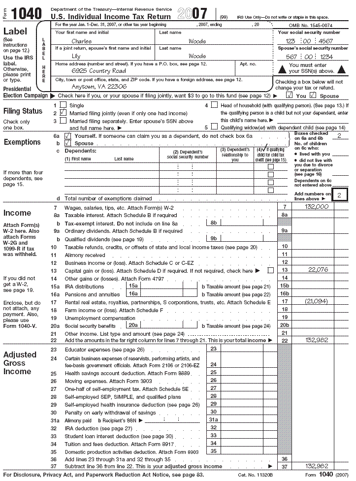 Form 1040, page 1 
