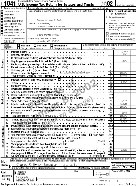 Form 1041 for the estate of John R. Smith
