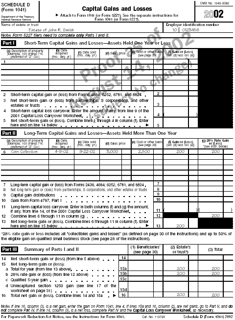 Page 1 of Schedule D (Form 1041) for the estate of John R. Smith