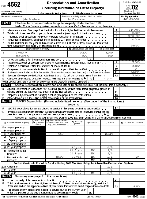 John Stephen's—Form 4562