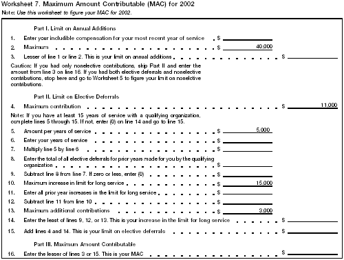Worksheet 7. Maximum Amount Contributable (MAC) for 2002