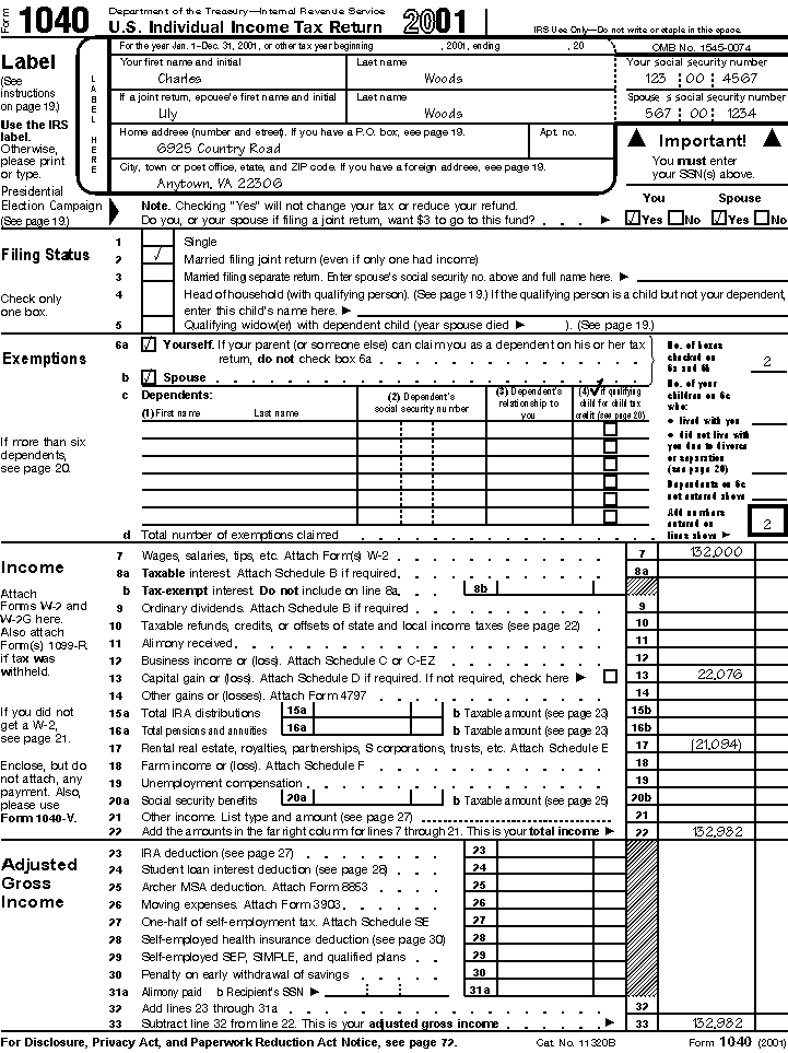 Form 1040, page 1 