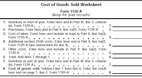 Cost of Goods Sold Worksheet
