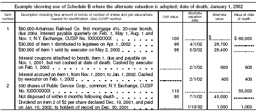 Worksheet example where alternate valuation adopted
