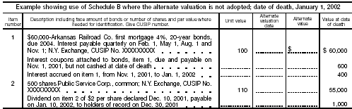 Worksheet example where alternate valuation not adopted